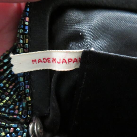 Vintage Made in Japan Black Beaded Kiss Lock Purse Evening Clutch - Picture 5 of 5